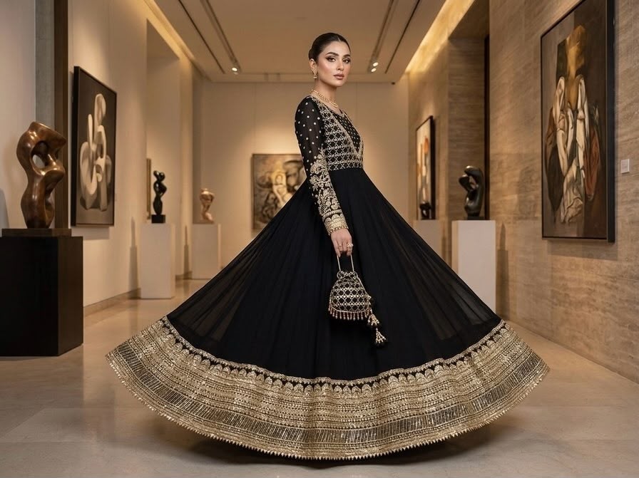JF-049 Designer Heavy Georgette Embroidered Sequence Work Gown Set with Dupatta Partywear And Wedding Gown Single Wholesale Price 