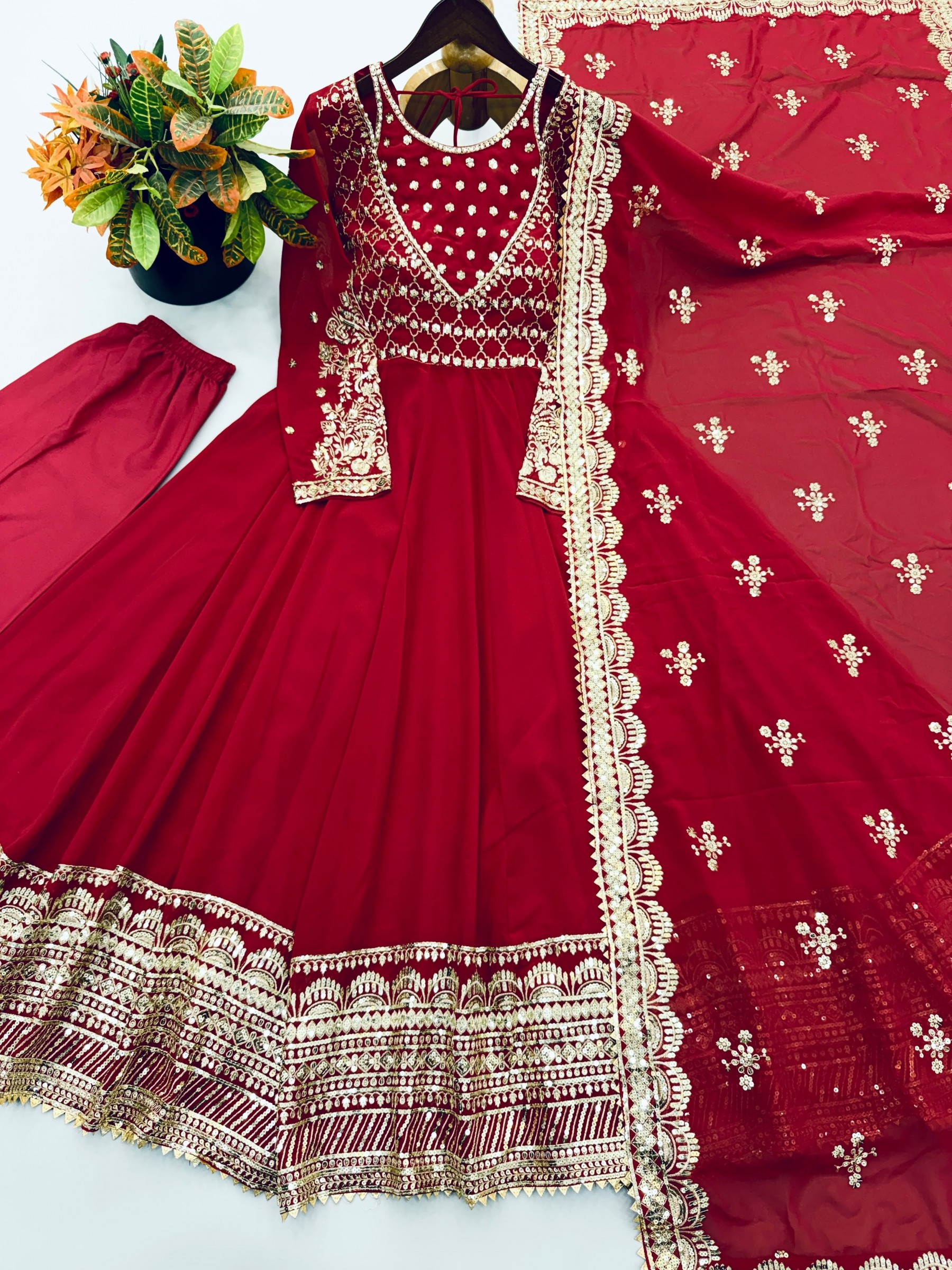 JF-049 Designer Heavy Georgette Embroidered Sequence Work Gown Set with Dupatta Partywear And Wedding Gown Single Wholesale Price 