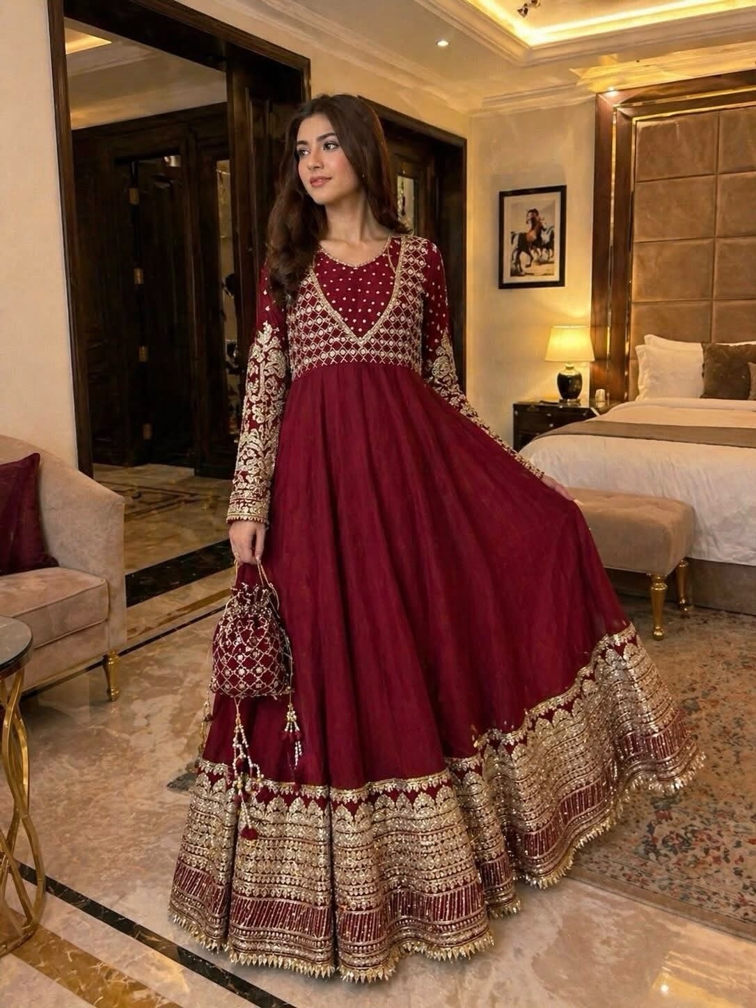 JF-049 Designer Heavy Georgette Embroidered Sequence Work Gown Set with Dupatta Partywear And Wedding Gown Single Wholesale Price 
