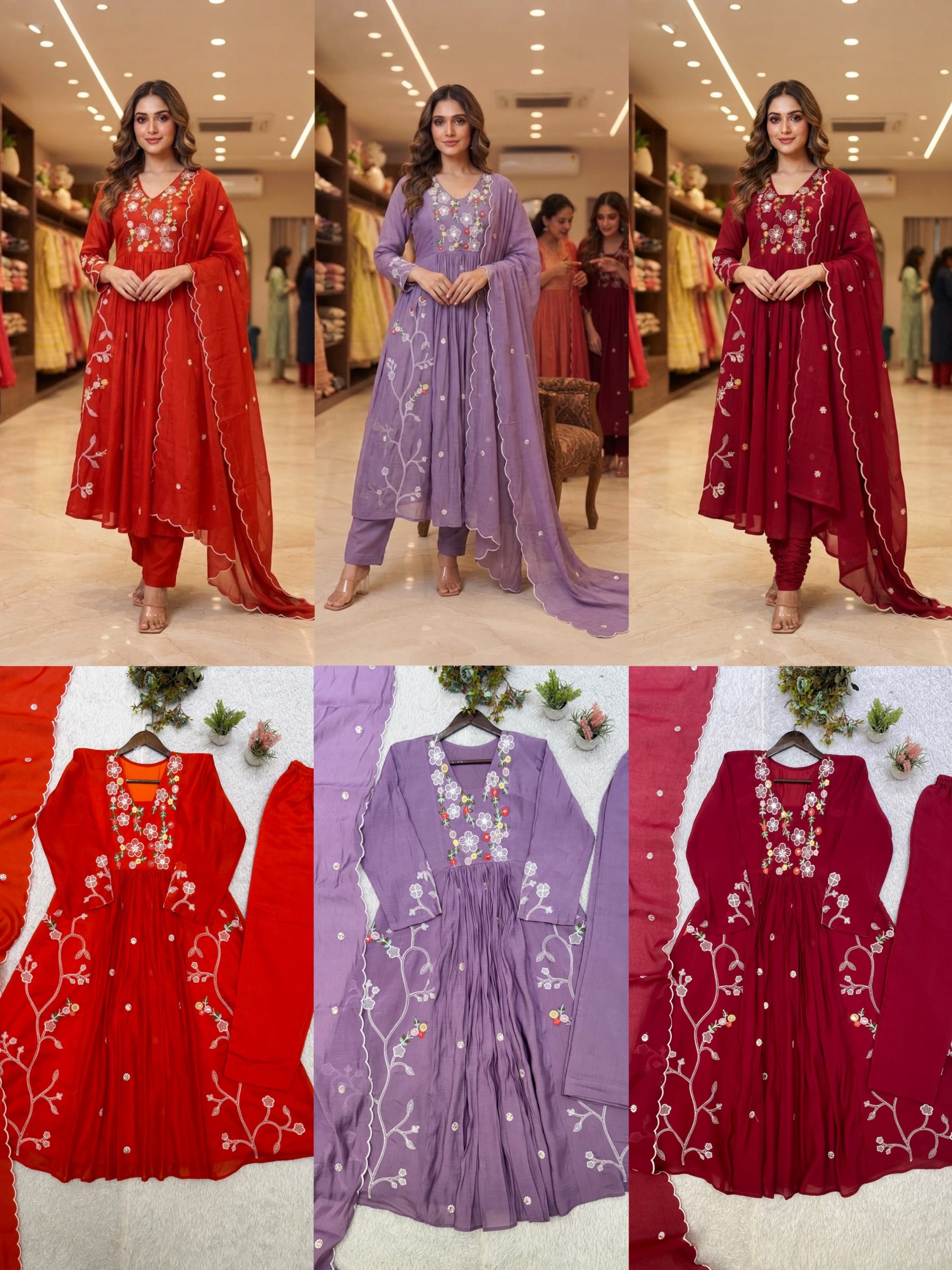LG-2131 Mul Chanderi Sequence Embroidered Suit Set with Pant & Dupatta Single Wholesale Price 