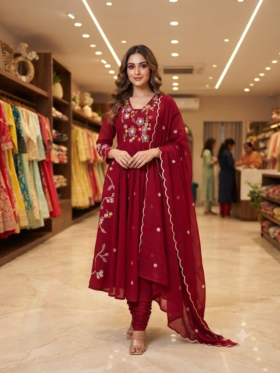 LG-2131 Mul Chanderi Sequence Embroidered Suit Set with Pant & Dupatta Single Wholesale Price 