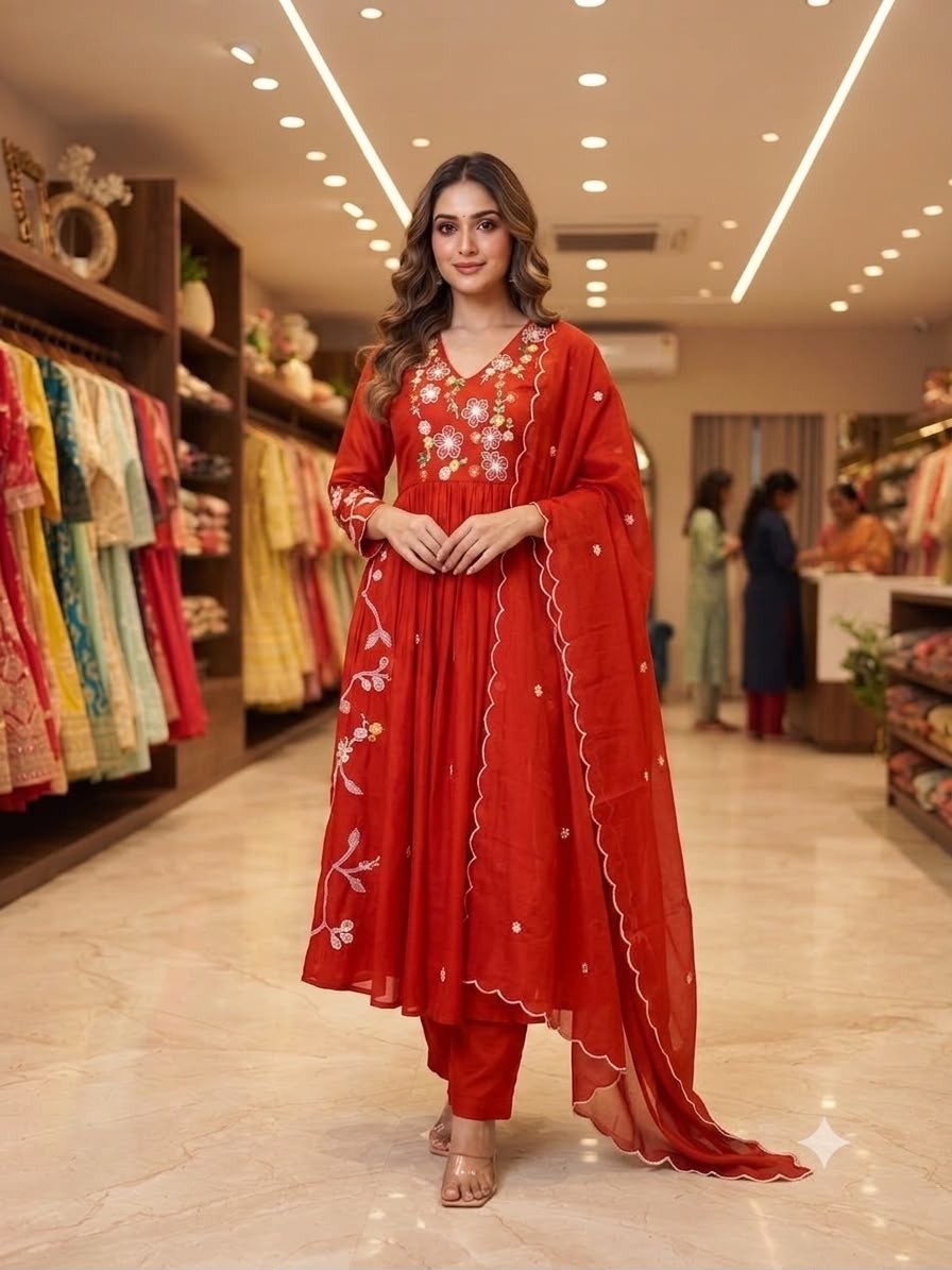LG-2131 Mul Chanderi Sequence Embroidered Suit Set with Pant & Dupatta Single Wholesale Price 