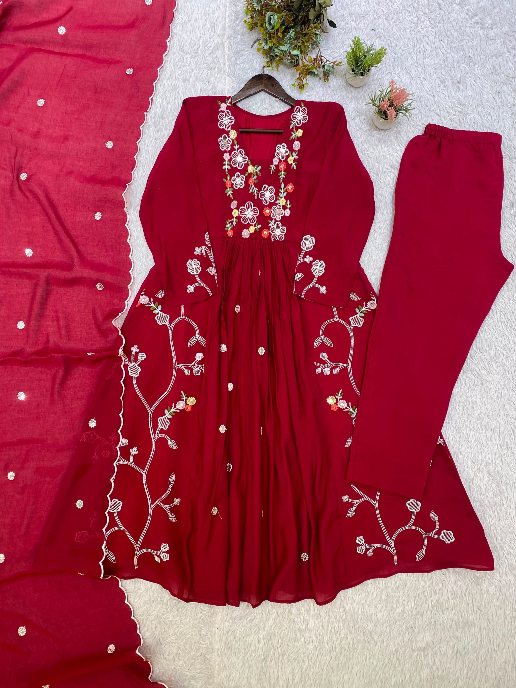 LG-2131 Mul Chanderi Sequence Embroidered Suit Set with Pant & Dupatta Single Wholesale Price 
