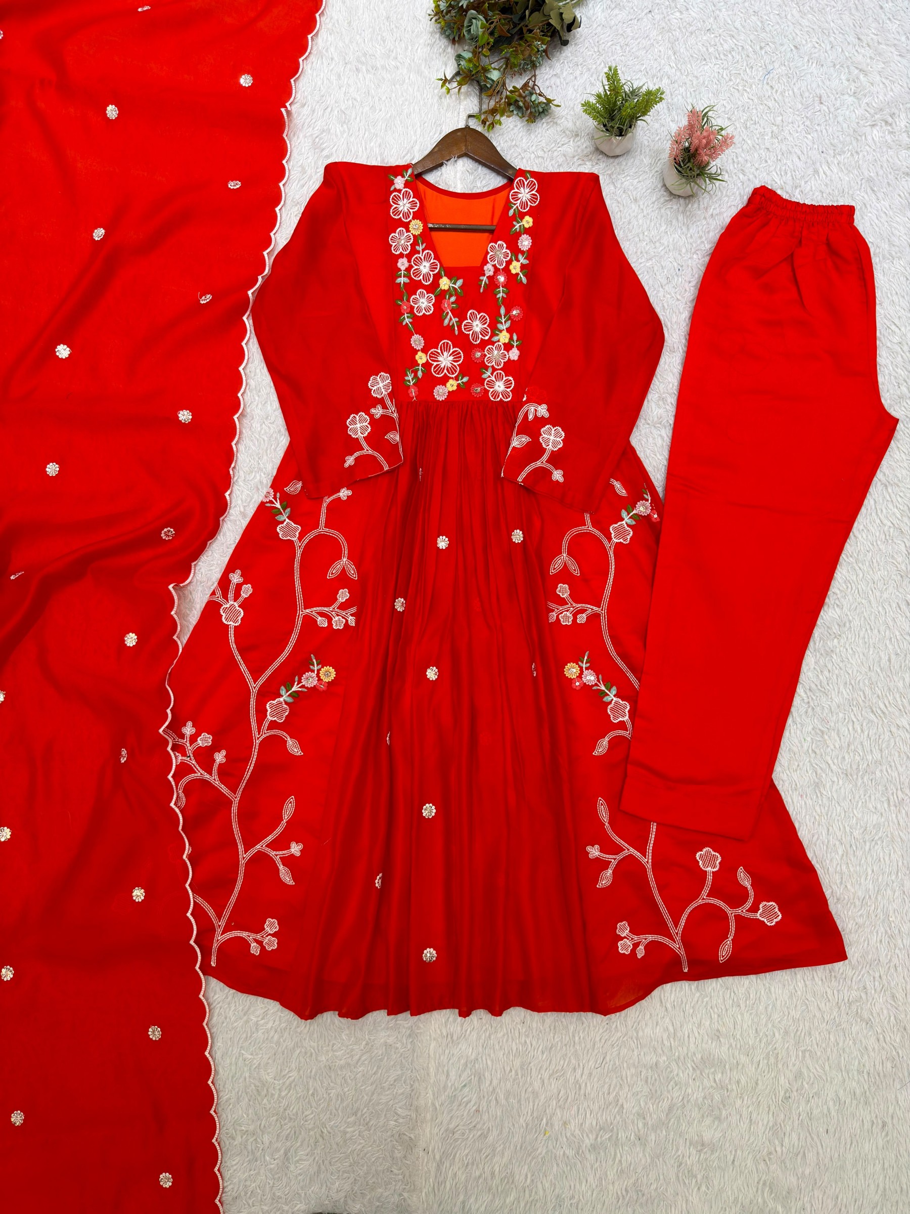 LG-2131 Mul Chanderi Sequence Embroidered Suit Set with Pant & Dupatta Single Wholesale Price 