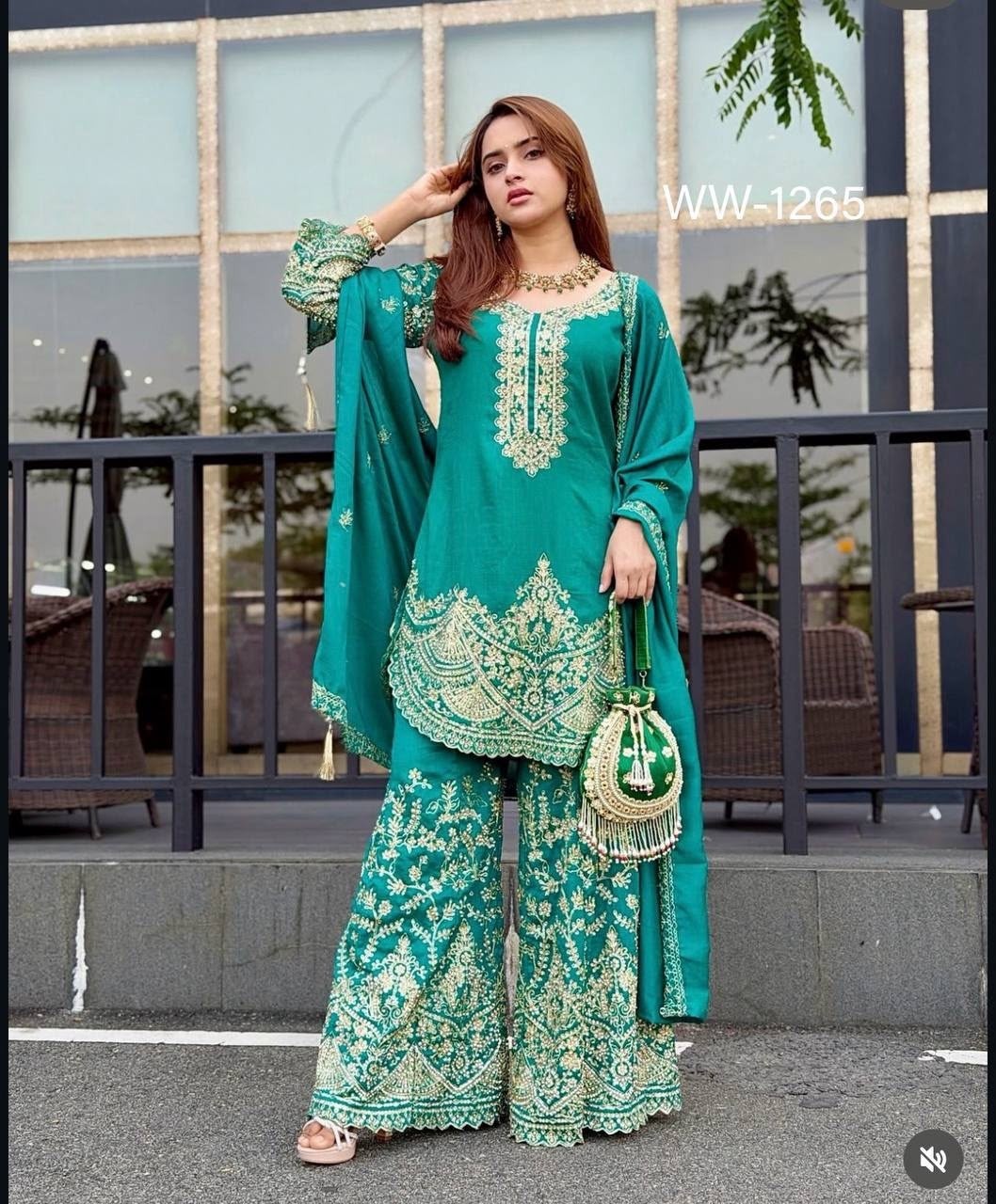 WW 1265 Pure Chinon Silk Embroidered Palazzo Suit Set with Dupatta Pakistani Readymade Suit single wholesale price 