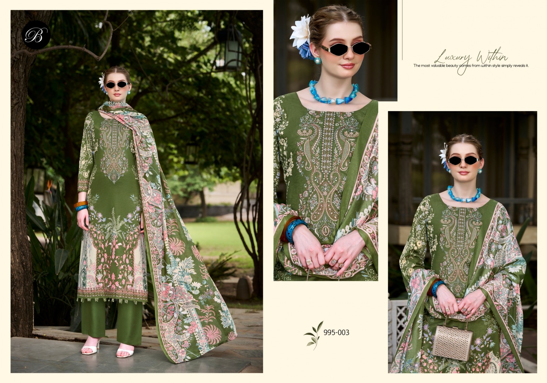 Belliza Naira Vol 153 Pure Cotton Digital Print Embroidered Unstitched Pakistani Suit (Full Set) Wholesale Price 