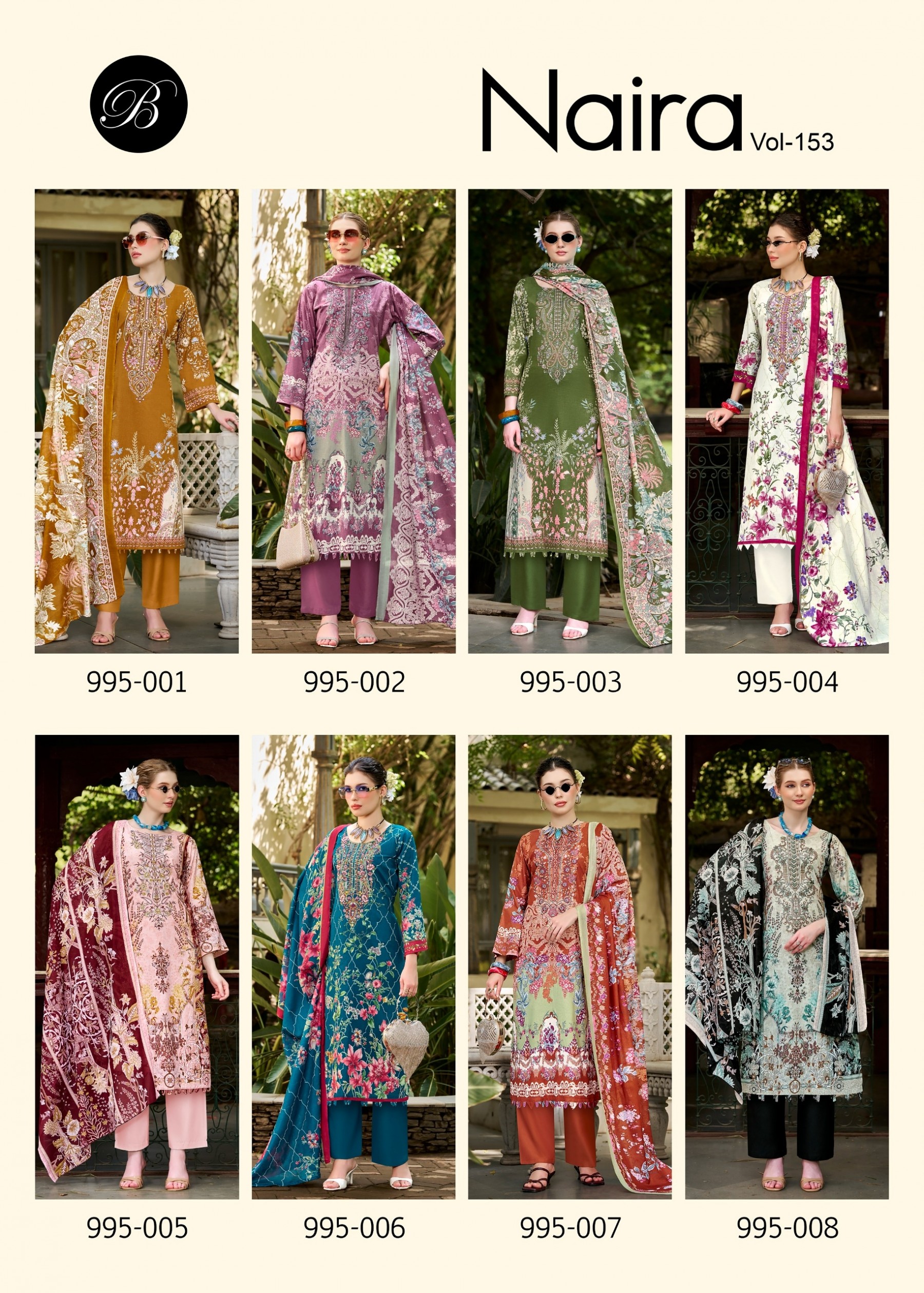 Belliza Naira Vol 153 Pure Cotton Digital Print Embroidered Unstitched Pakistani Suit (Full Set) Wholesale Price 