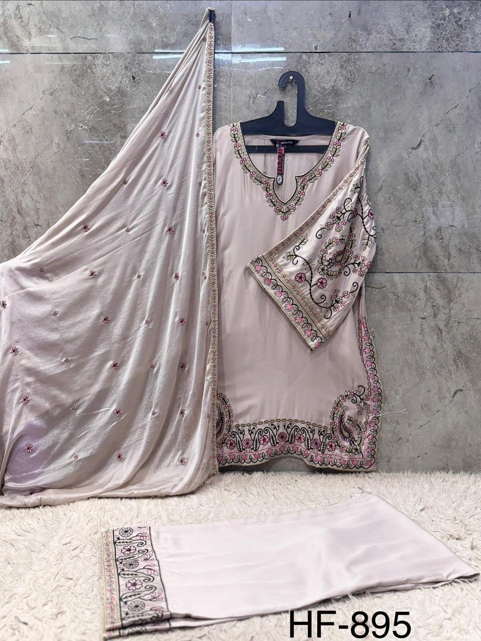 Hoor Tex HF-895 A to D Pakistani Suit – Heavy Reyon Satin Full Stitched Pakistani Suit (Single And Full set) Wholesale Price 