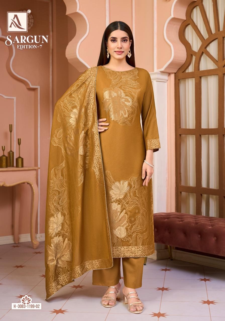 ALOK SUIT Sargun-7 Luxury Viscose Maslin Jacquard Designer Pakistani Suit (Full Set) Wholesale Price 