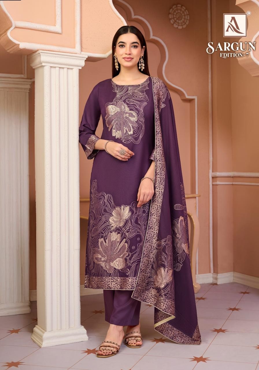ALOK SUIT Sargun-7 Luxury Viscose Maslin Jacquard Designer Pakistani Suit (Full Set) Wholesale Price 