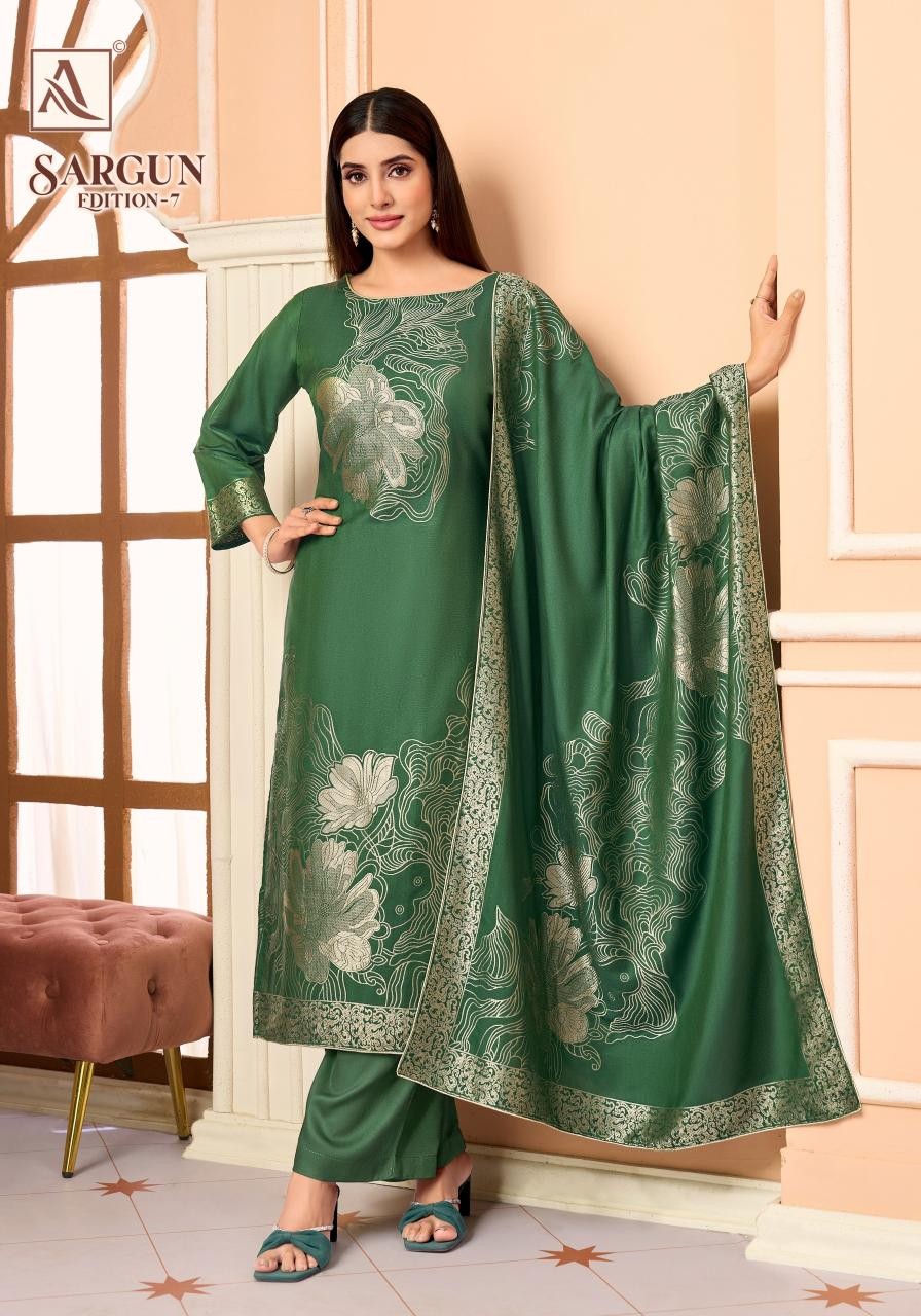 ALOK SUIT Sargun-7 Luxury Viscose Maslin Jacquard Designer Pakistani Suit (Full Set) Wholesale Price 