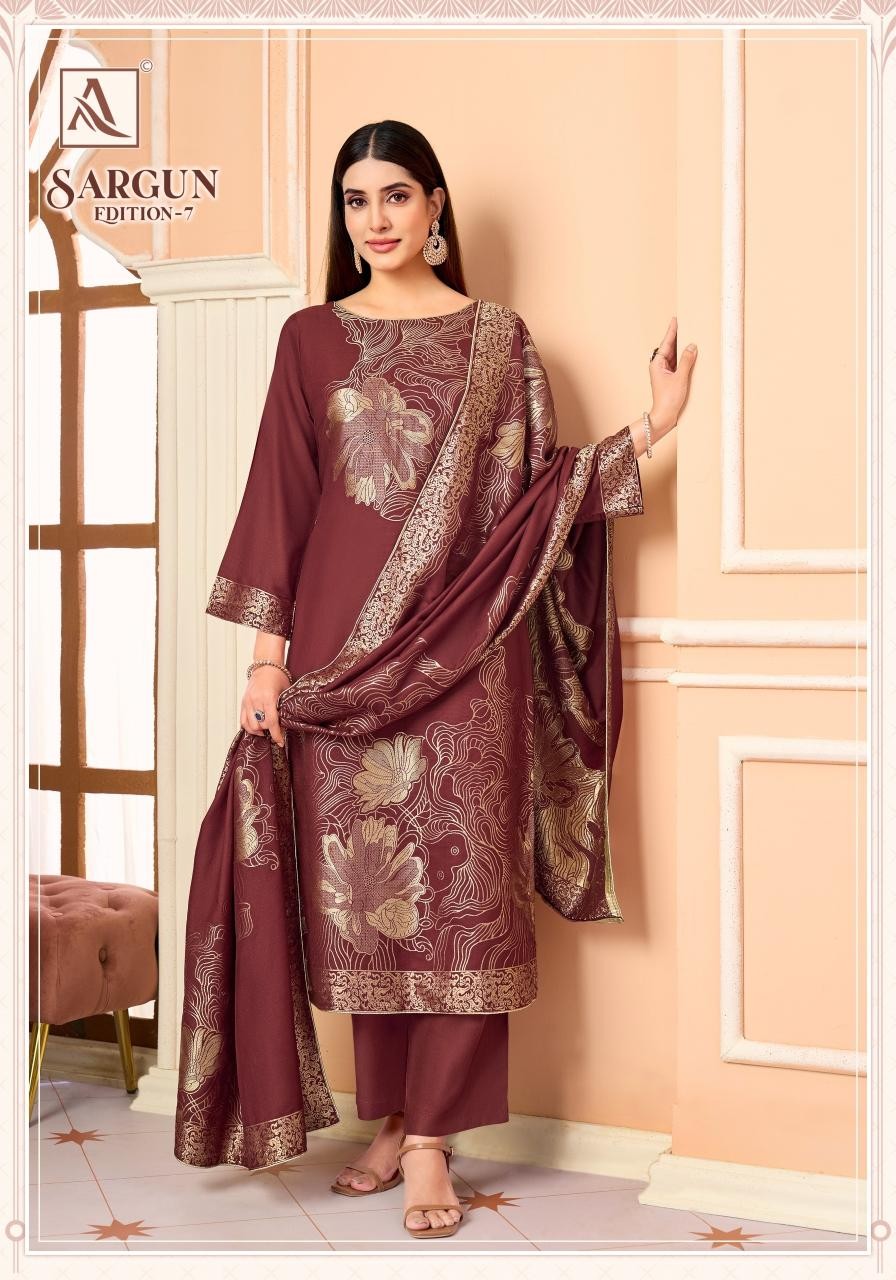 ALOK SUIT Sargun-7 Luxury Viscose Maslin Jacquard Designer Pakistani Suit (Full Set) Wholesale Price 