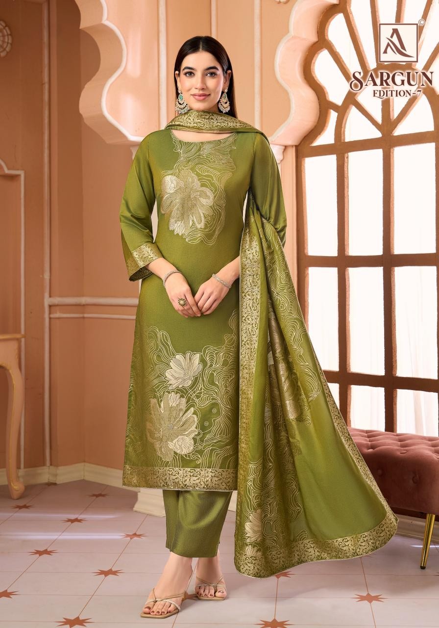 ALOK SUIT Sargun-7 Luxury Viscose Maslin Jacquard Designer Pakistani Suit (Full Set) Wholesale Price 