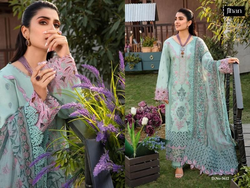 Rangrasiya Premium Lawn 3 Piece Embroidered Suit by Jihan Suits – D No. 3612, 3614, 3615 Pakistani Suit (Full Set) Wholesale Price 