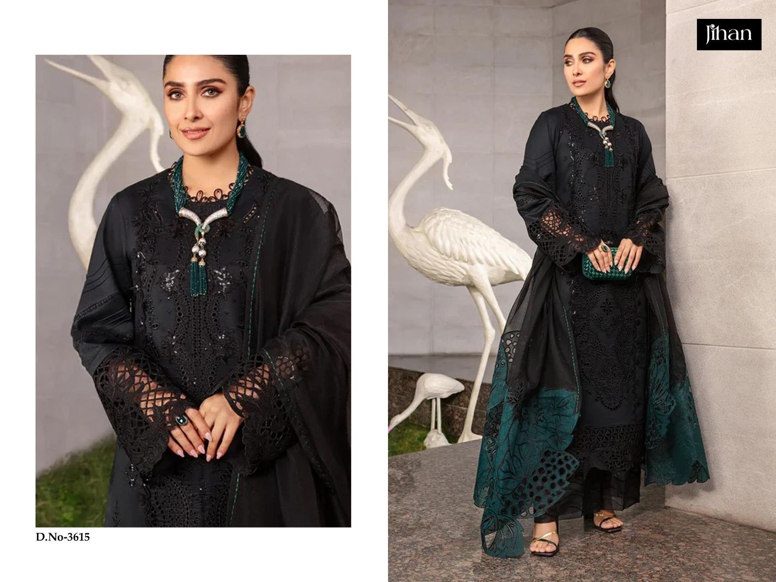 Rangrasiya Premium Lawn 3 Piece Embroidered Suit by Jihan Suits – D No. 3612, 3614, 3615 Pakistani Suit (Full Set) Wholesale Price 