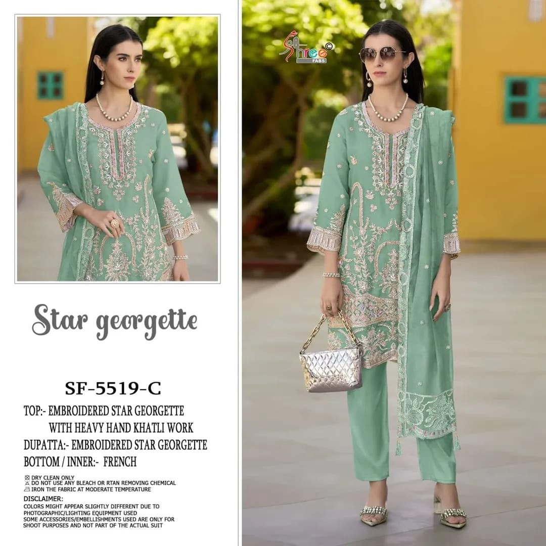 S-5519 Colour Embroidered Georgette Suit | Shree Fabs Surat Pakistani Suit (Full Set) Wholesale Price 
