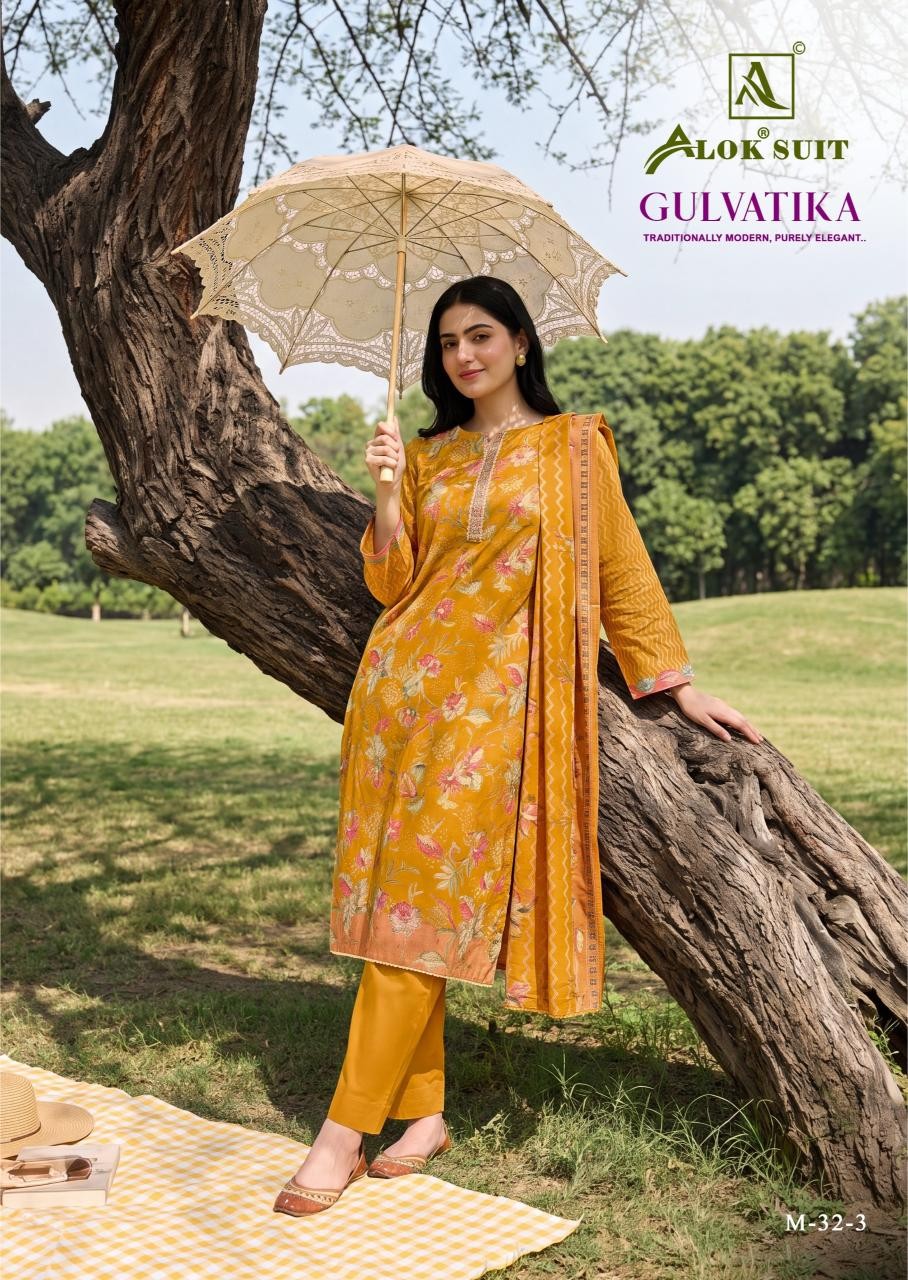 Alok Suit Gulvatika Premium Mudaal Designer Print Suit (Full Set) Wholesale Price 