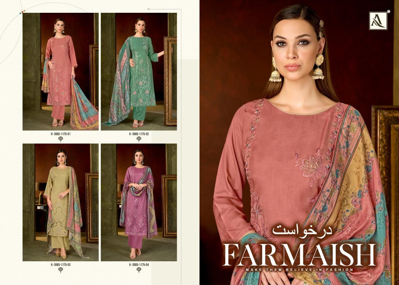 Alok Suit Farmaish Premium Viscose Maslin Embroidered Suit (Full Set) Wholesale Price 