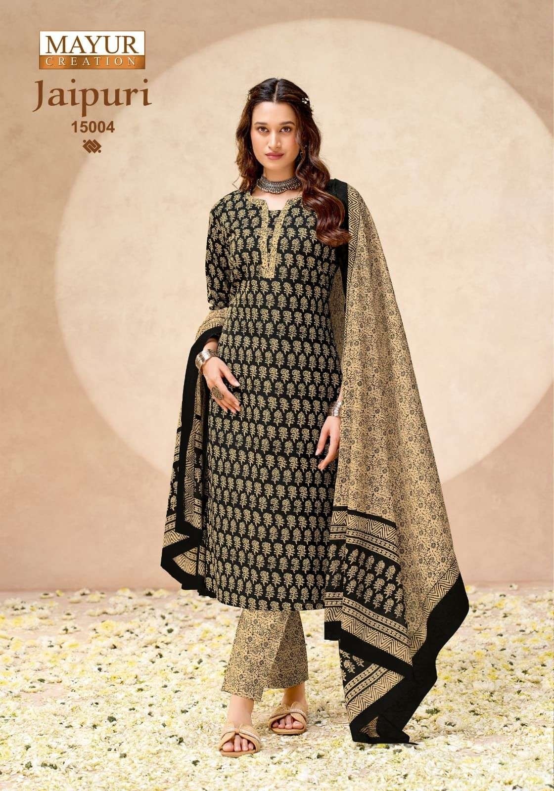 Mayur Creation Jaipuri Vol 15 Pure Cotton Printed Kurti Pant Set Readymade (Full Set) Wholesale Price 