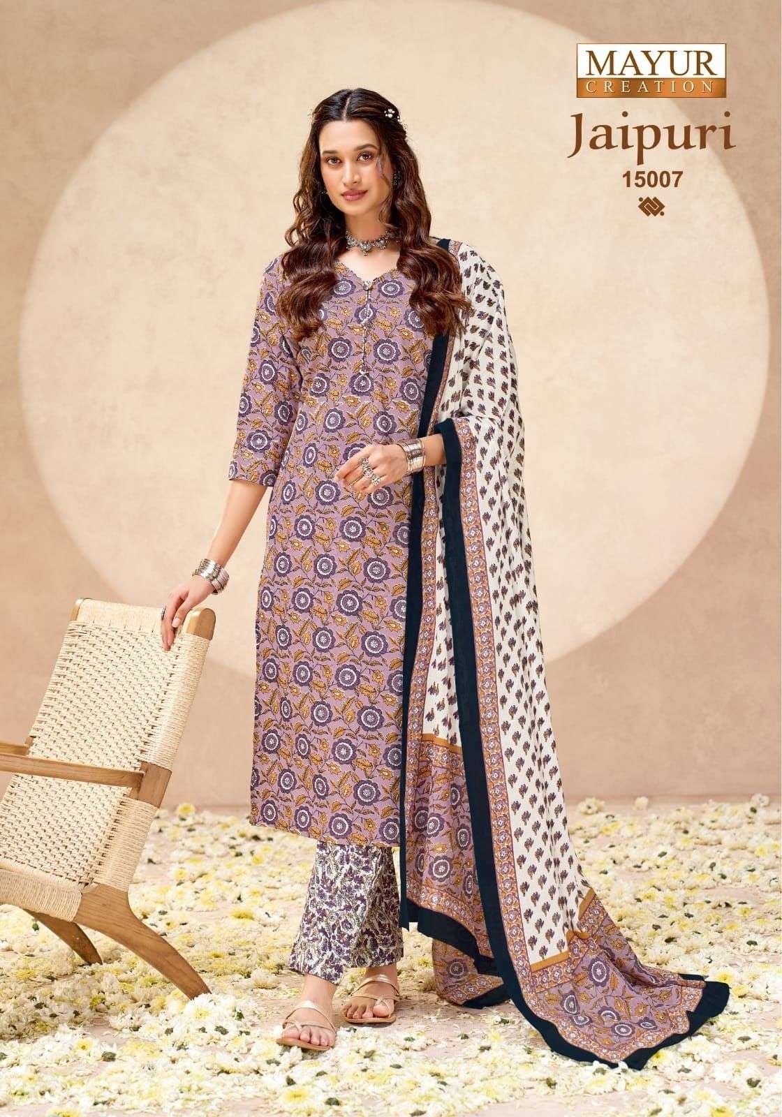 Mayur Creation Jaipuri Vol 15 Pure Cotton Printed Kurti Pant Set Readymade (Full Set) Wholesale Price 