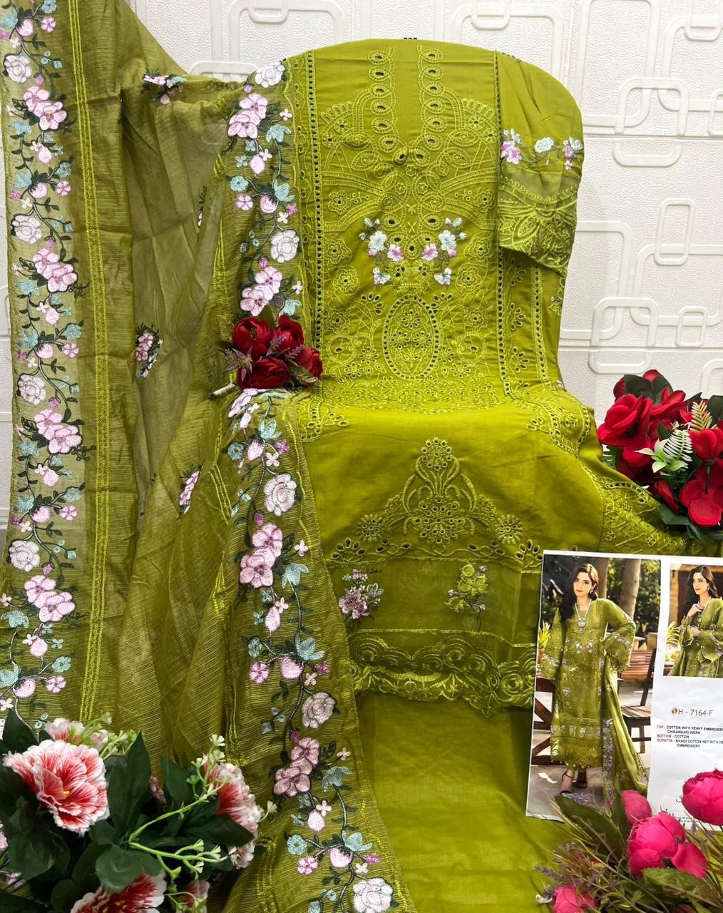 SANIYA TRENDZ ELAF PREMIUM D-7164 – Cotton Chikankari Embroidered Suit with Kotta Dupatta Pakistani Suit (Single & Full Set) Wholesale Price 