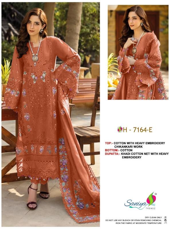 SANIYA TRENDZ ELAF PREMIUM D-7164 – Cotton Chikankari Embroidered Suit with Kotta Dupatta Pakistani Suit (Single & Full Set) Wholesale Price 