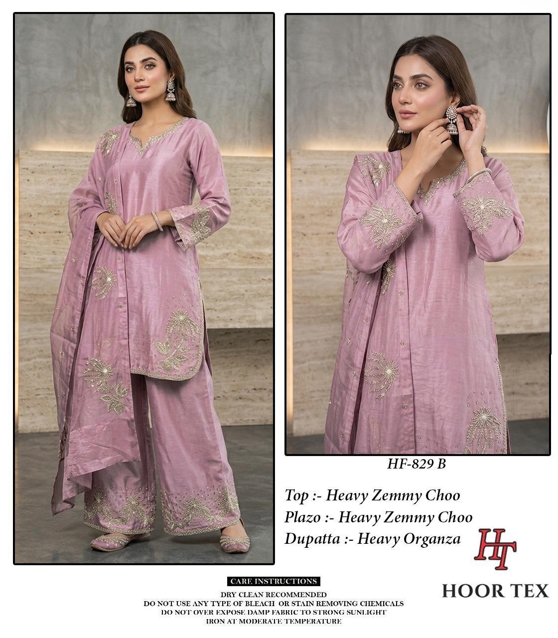 HOOR TEX HF-829 A to D – Full Stitched Pakistani Suit with Heavy Organza Dupatta Pakistani Readymade Suit (Single & Full Set) Wholesale Price 