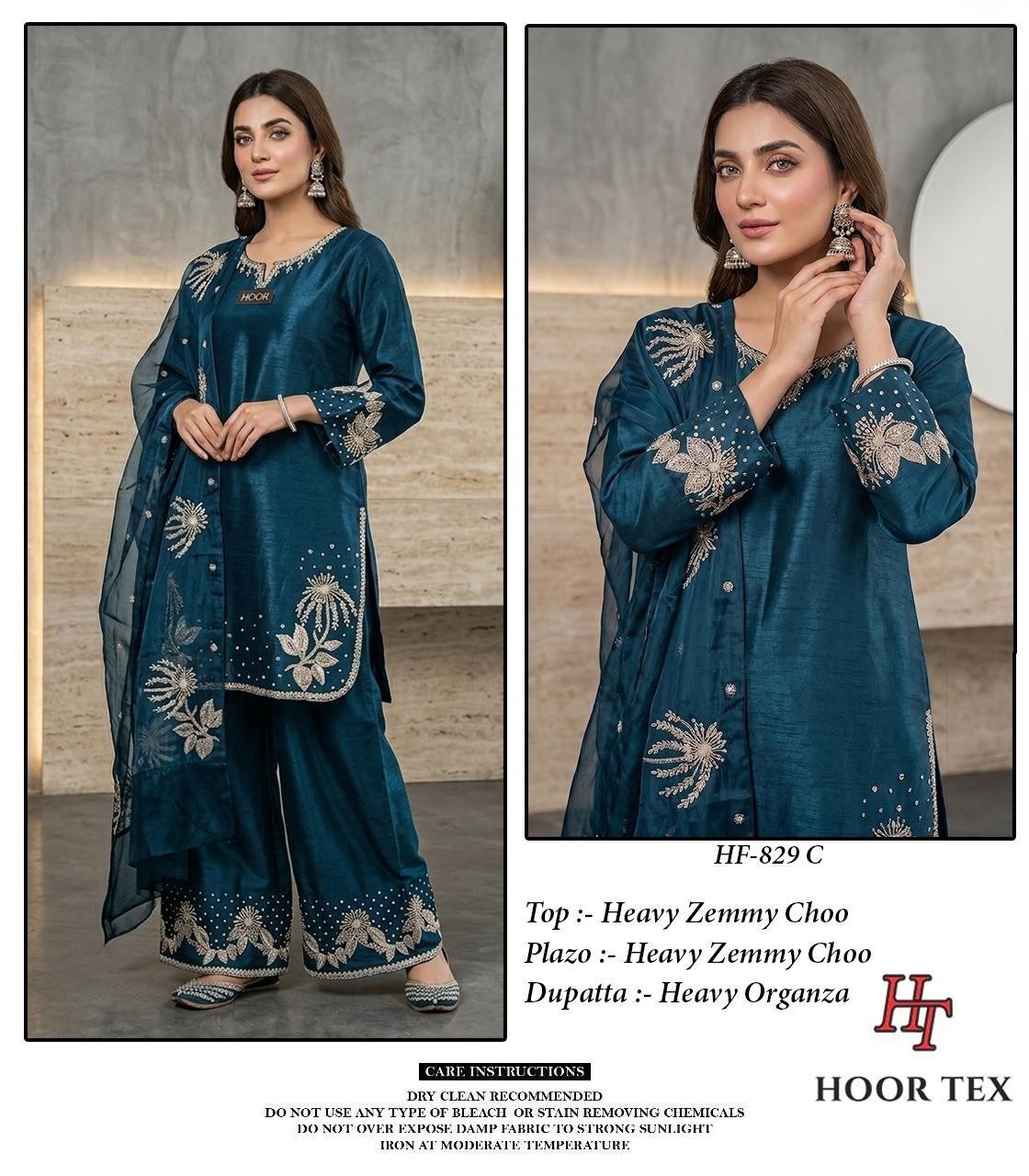 HOOR TEX HF-829 A to D – Full Stitched Pakistani Suit with Heavy Organza Dupatta Pakistani Readymade Suit (Single & Full Set) Wholesale Price 