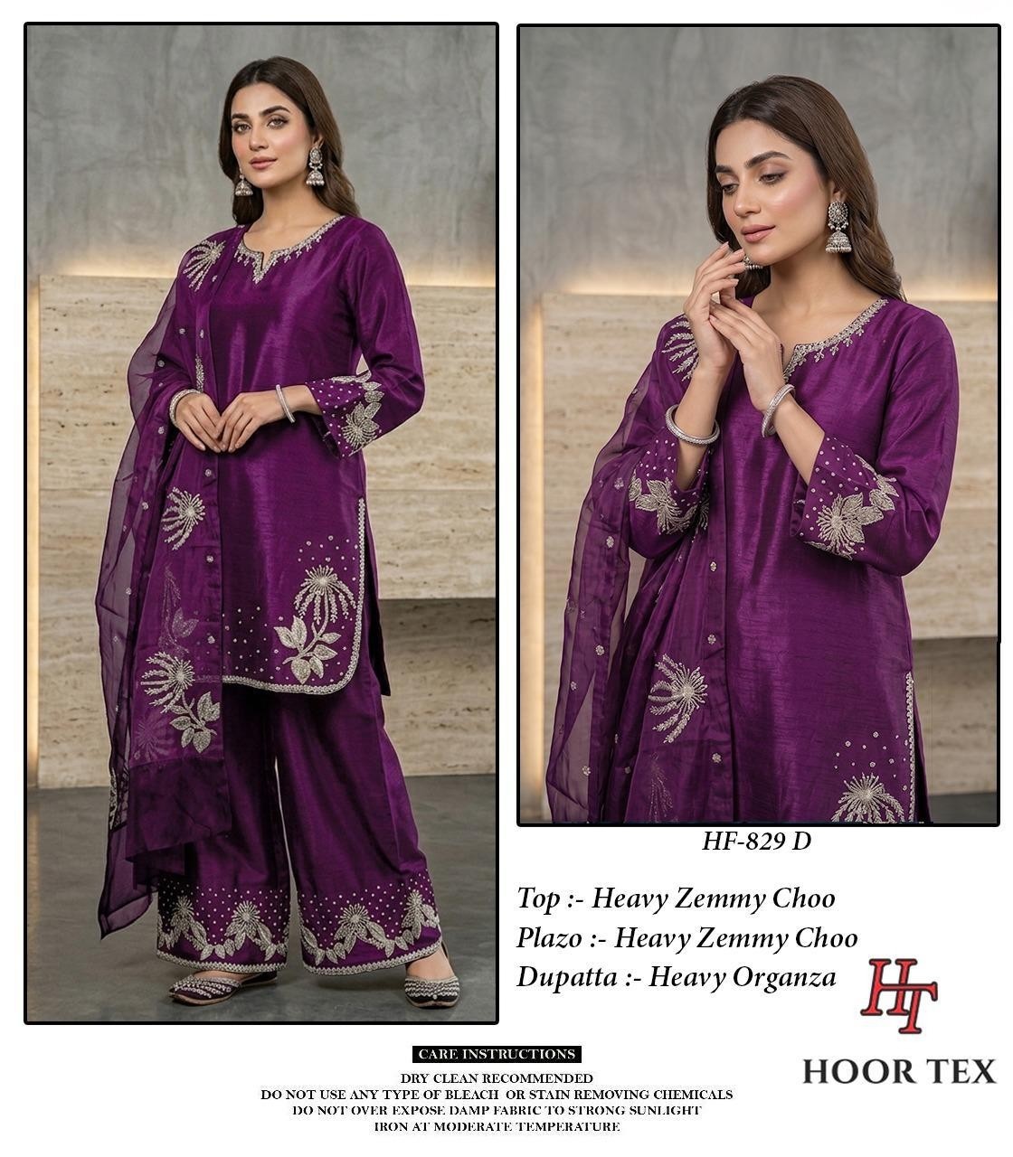 HOOR TEX HF-829 A to D – Full Stitched Pakistani Suit with Heavy Organza Dupatta Pakistani Readymade Suit (Single & Full Set) Wholesale Price 