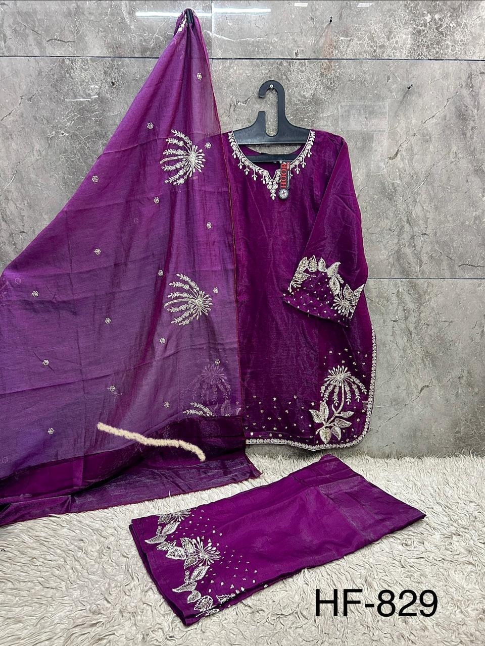 HOOR TEX HF-829 A to D – Full Stitched Pakistani Suit with Heavy Organza Dupatta Pakistani Readymade Suit (Single & Full Set) Wholesale Price 