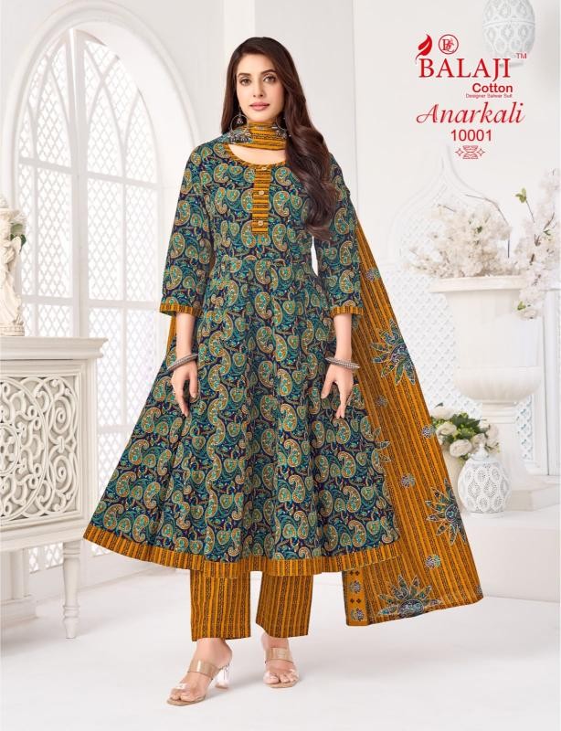 BALAJI COTTON ANARKALI VOL. 10 – Readymade Anarkali Suit with Cotton Dupatta (Full Set) Wholesale Price 