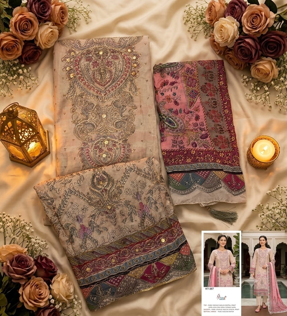 Shree Fab Surat KT 387 & KT 388 Premium Viscose Maslin Digital Print Pakistani Suit Single Wholesale Price 