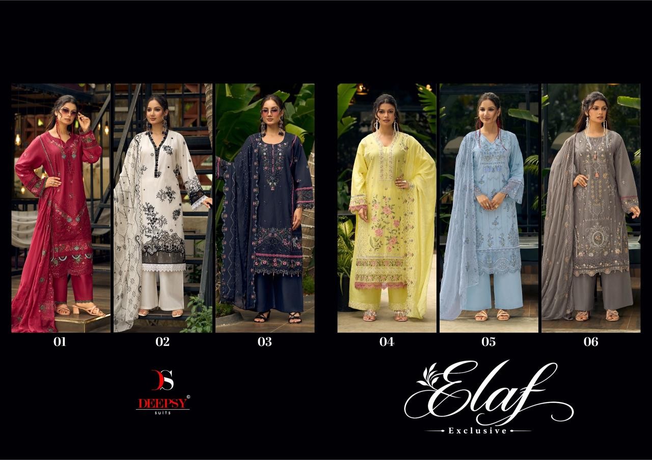 ELAF Exclusive Pakistani Lawn Collection by DEEPSY SUITS – Heavy Embroidered 6-Piece Pakistani Suit (Full Set) Wholesale Price 