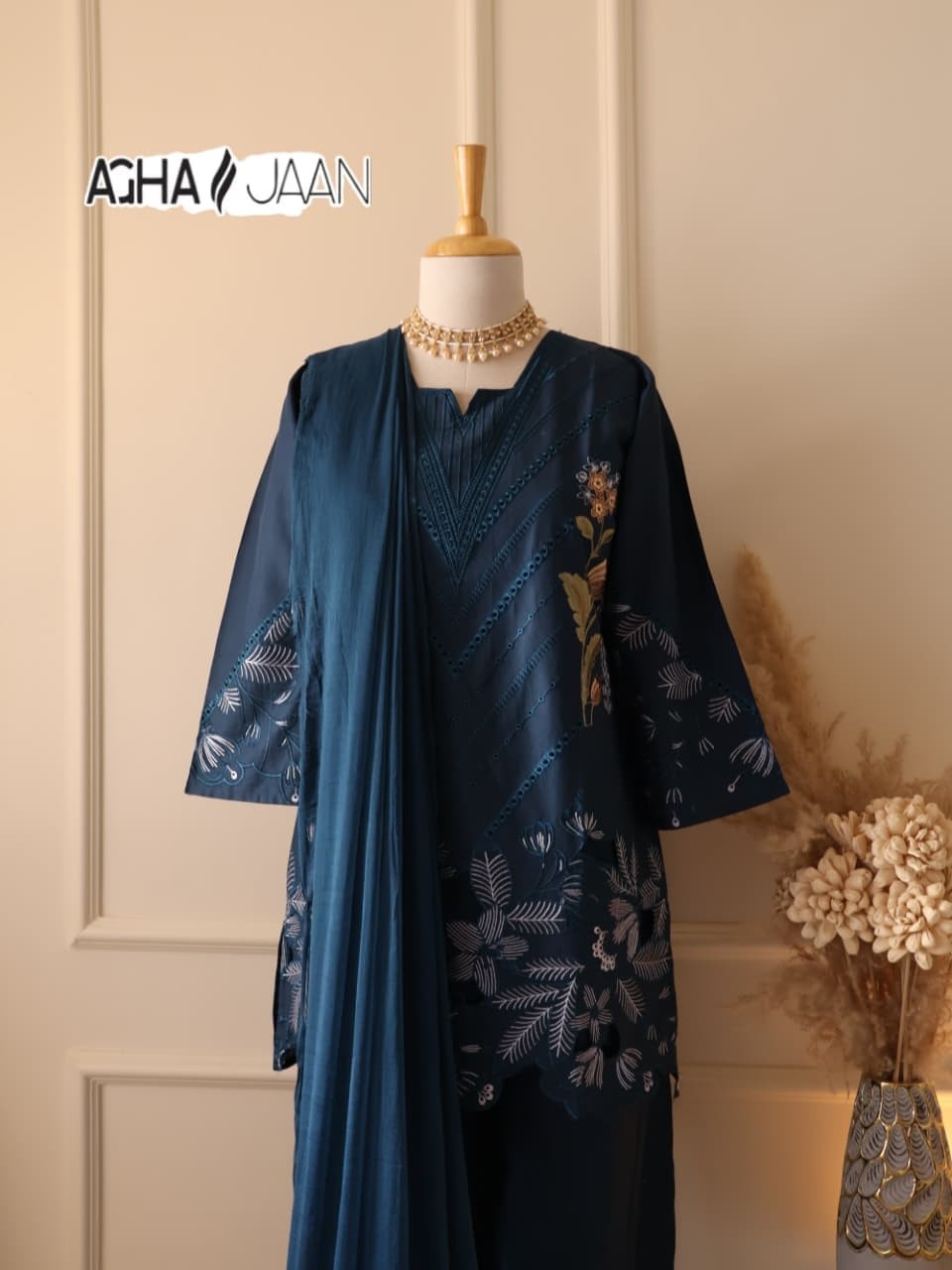 AGHAJAAN D-1029-i Cambric Cotton Embroidered Cutwork Pakistani Readymade Suit Single Wholesale Price 