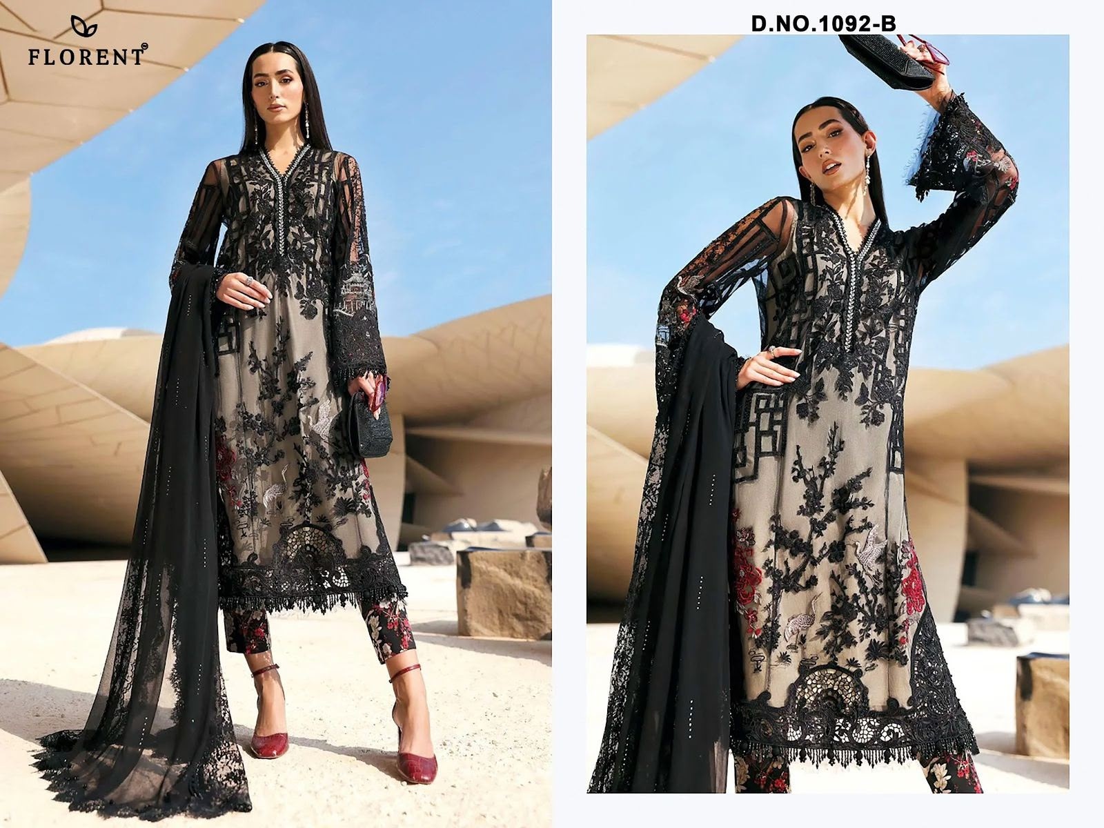 Maria B Premium Embroidered-3 Design 1092 ABCD – Cotton Embroidered Pakistani Suit Single Wholesale Price 