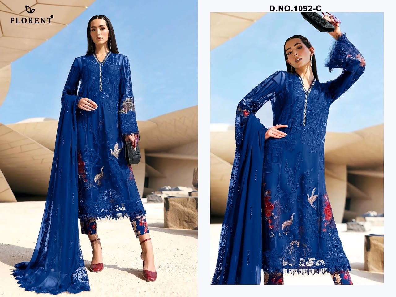 Maria B Premium Embroidered-3 Design 1092 ABCD – Cotton Embroidered Pakistani Suit Single Wholesale Price 