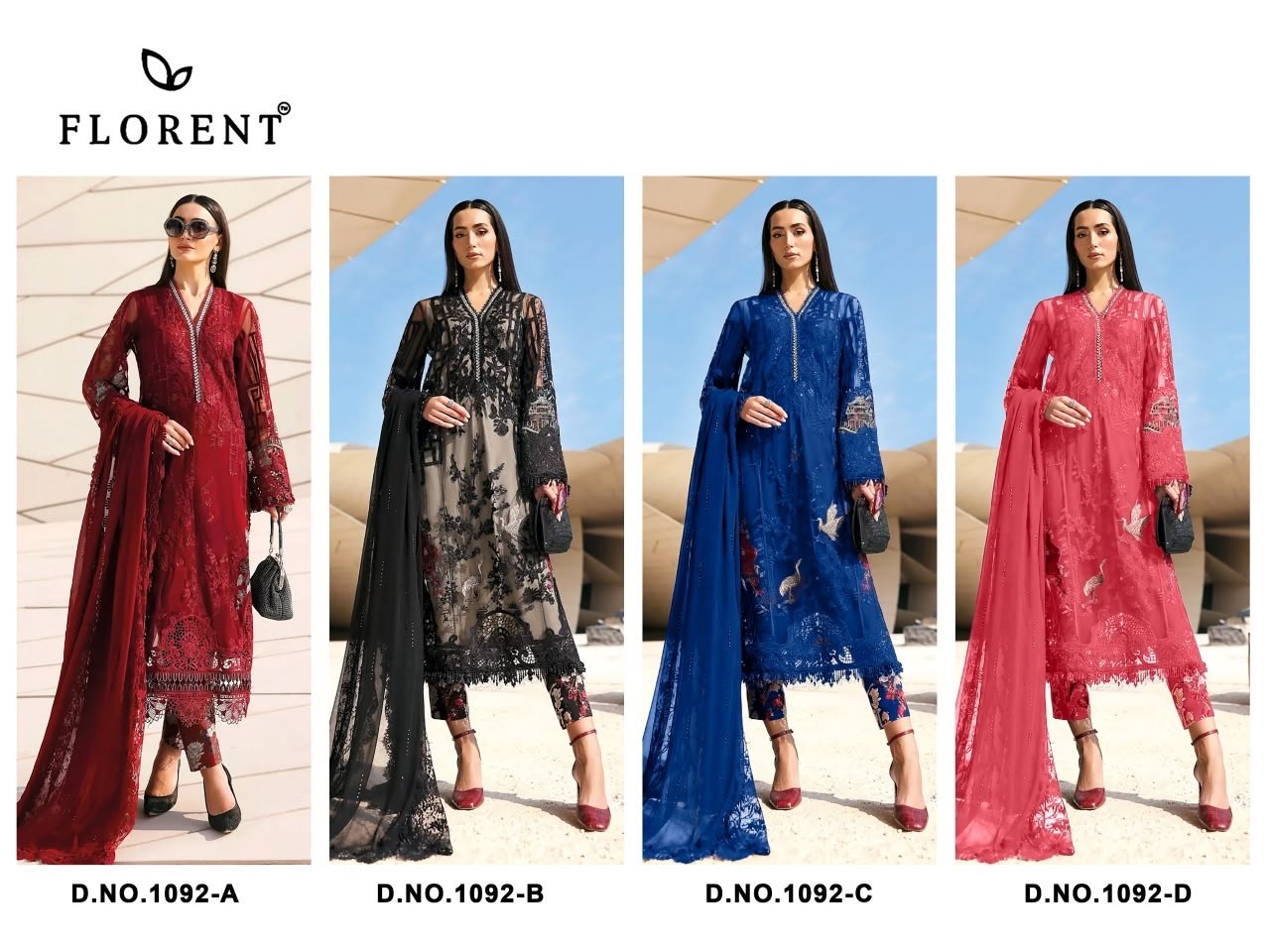 Maria B Premium Embroidered-3 Design 1092 ABCD – Cotton Embroidered Pakistani Suit Single Wholesale Price 