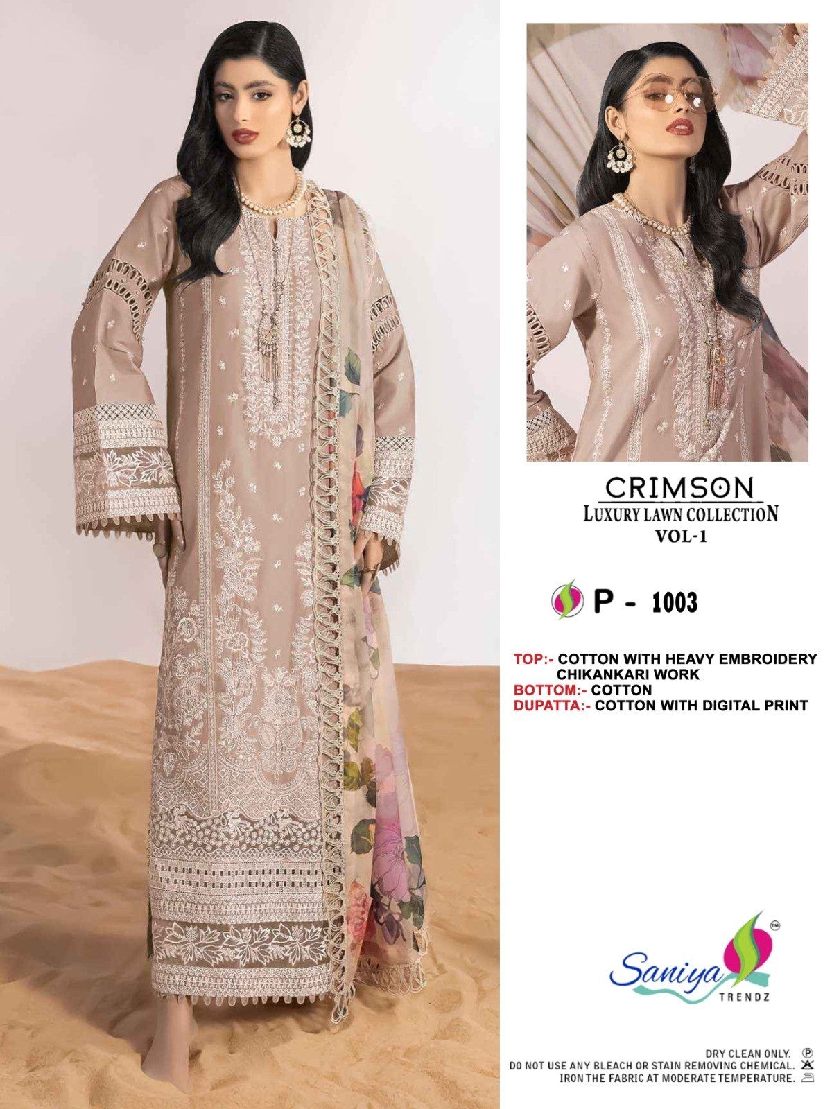 CRIMSON LUXURY LAWN COLLETION VOL-1 by SANIYA TRENDZ – Cotton Chikankari Embroidered Pakistani Suit (Single & Full Set) Wholesale Price 