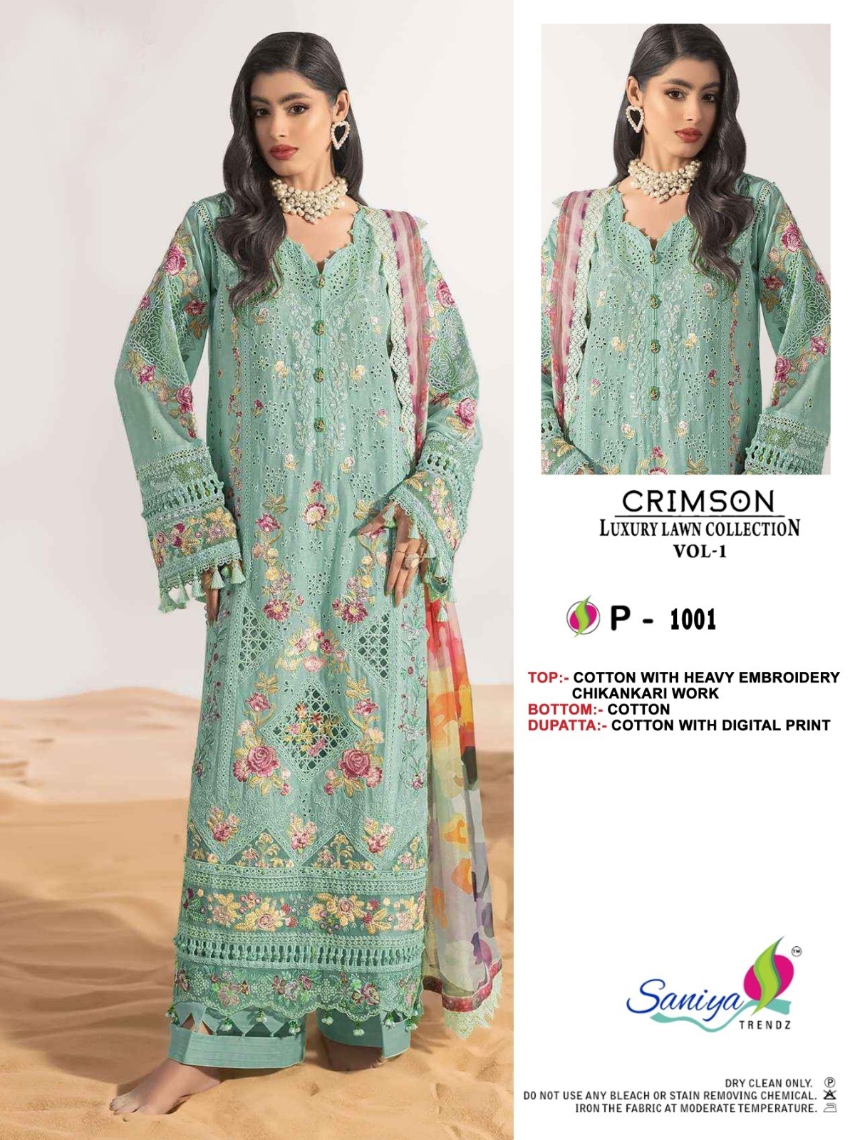 CRIMSON LUXURY LAWN COLLETION VOL-1 by SANIYA TRENDZ – Cotton Chikankari Embroidered Pakistani Suit (Single & Full Set) Wholesale Price 