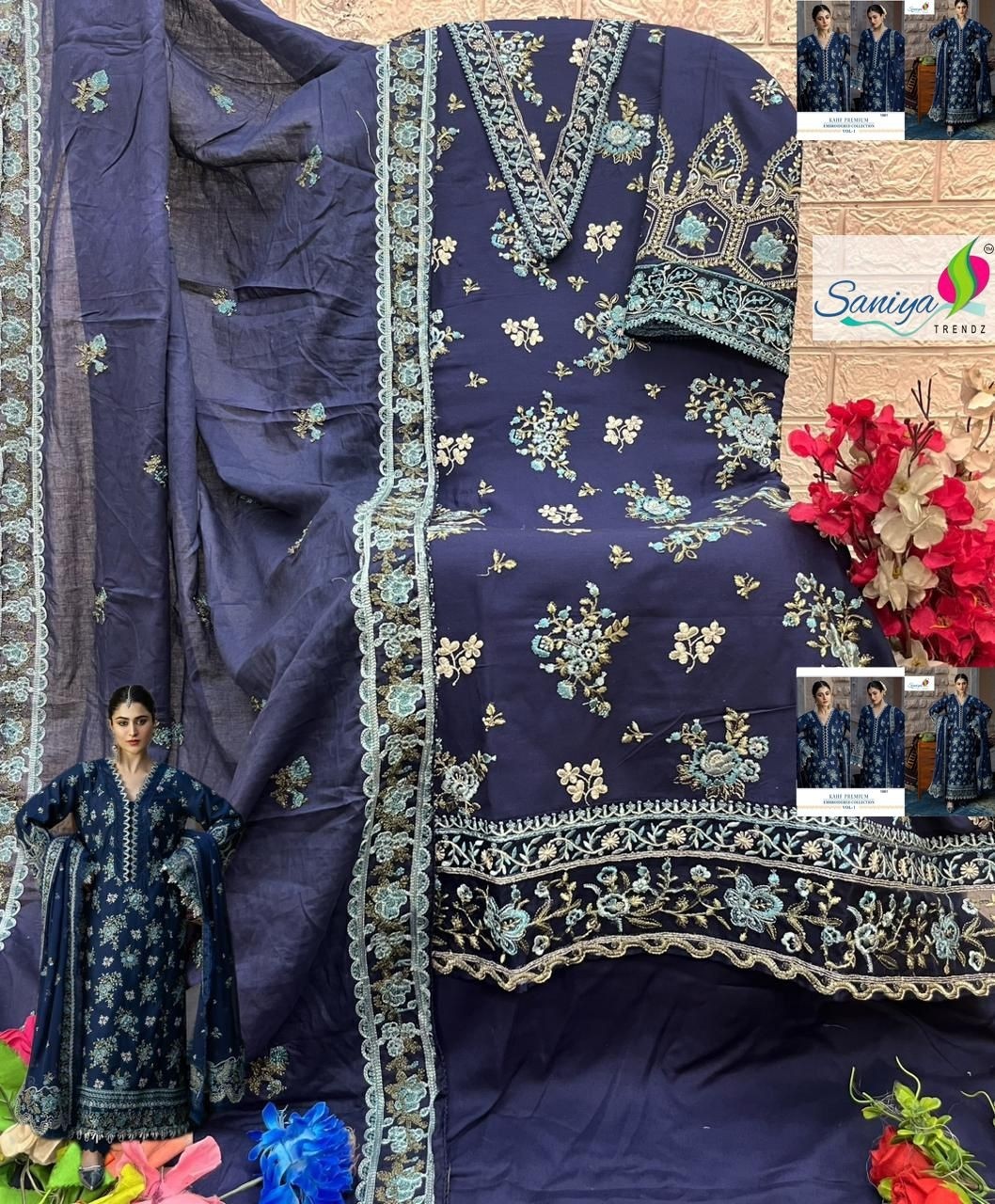 SANIYA TRENDZ KAHF PREMIUM VOL 1 – Chikankari Embroidered Cotton Pakistani Suit (Single & Full Set) Wholesale Price 
