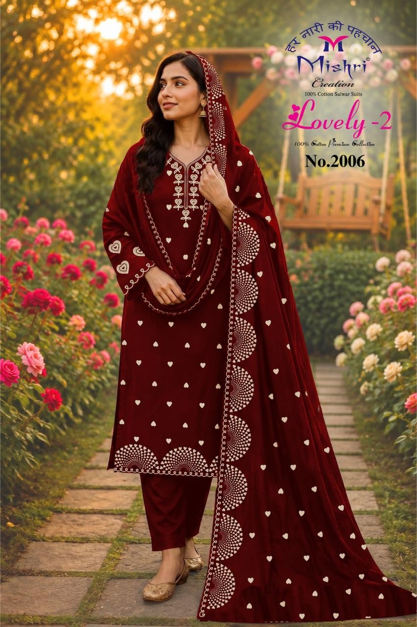 MISHRI CREATION Lovely Vol 2 – 130 GSM Cotton Printed 6 Pcs Collection Pakistani Suit Full Set Wholesale Price 