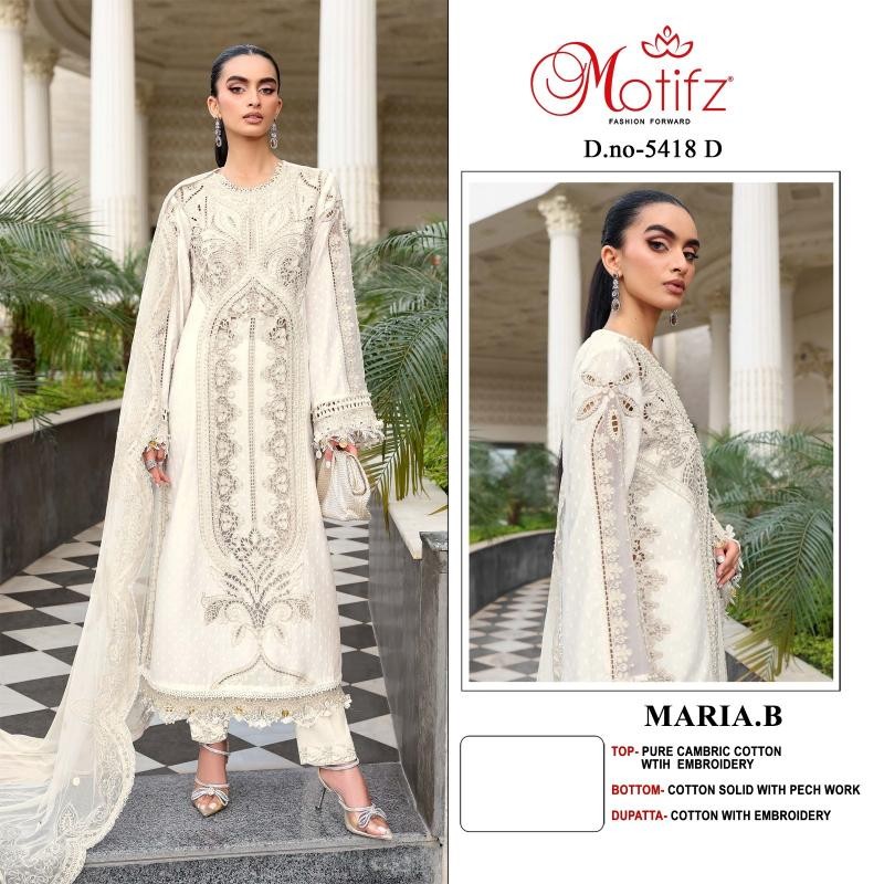 MARIA B Catalogue D.No. 5418 – Pure Cambric Cotton Embroidered Pakistani Suit Single & Wholesale price 
