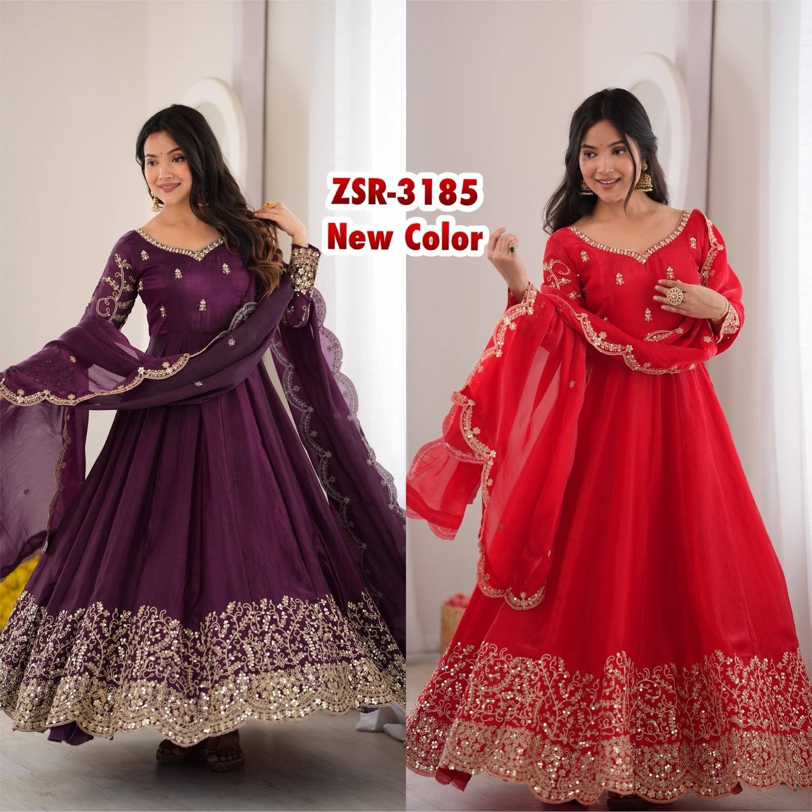 ZSR-3185 | Premium Fendy Silk Gown Set | RD Fashion Surat