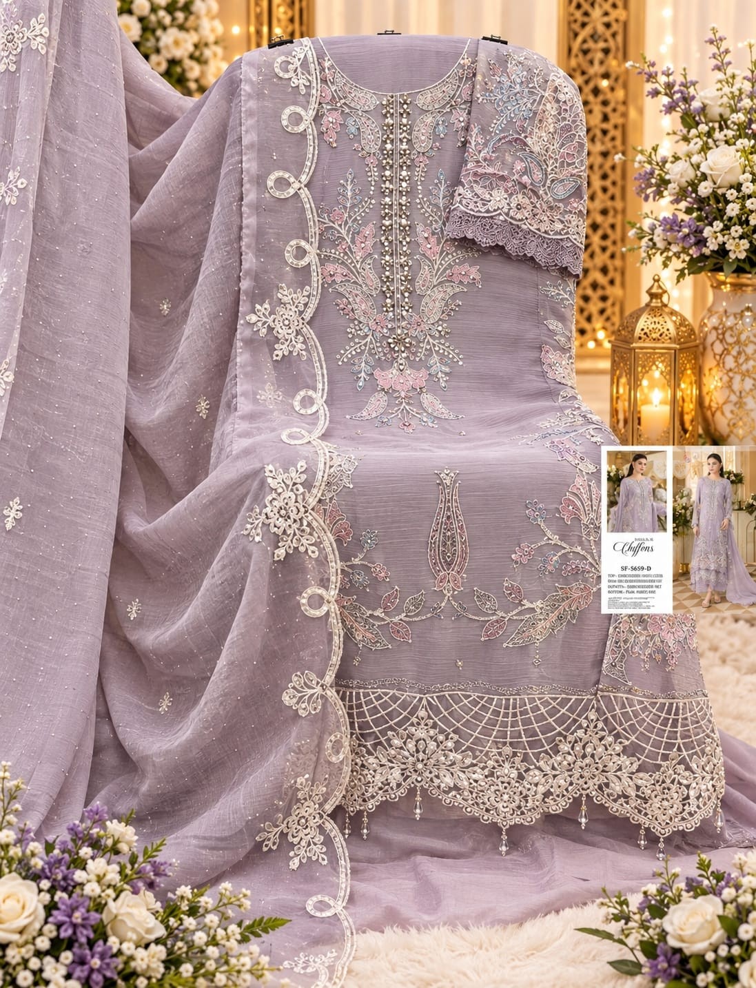Heavy Chiffon Suit, Embroidery Suit, Hand Khatli Work, Latkan Work, Designer Ladies Suit, Party Wear Suit, Ready to Ship