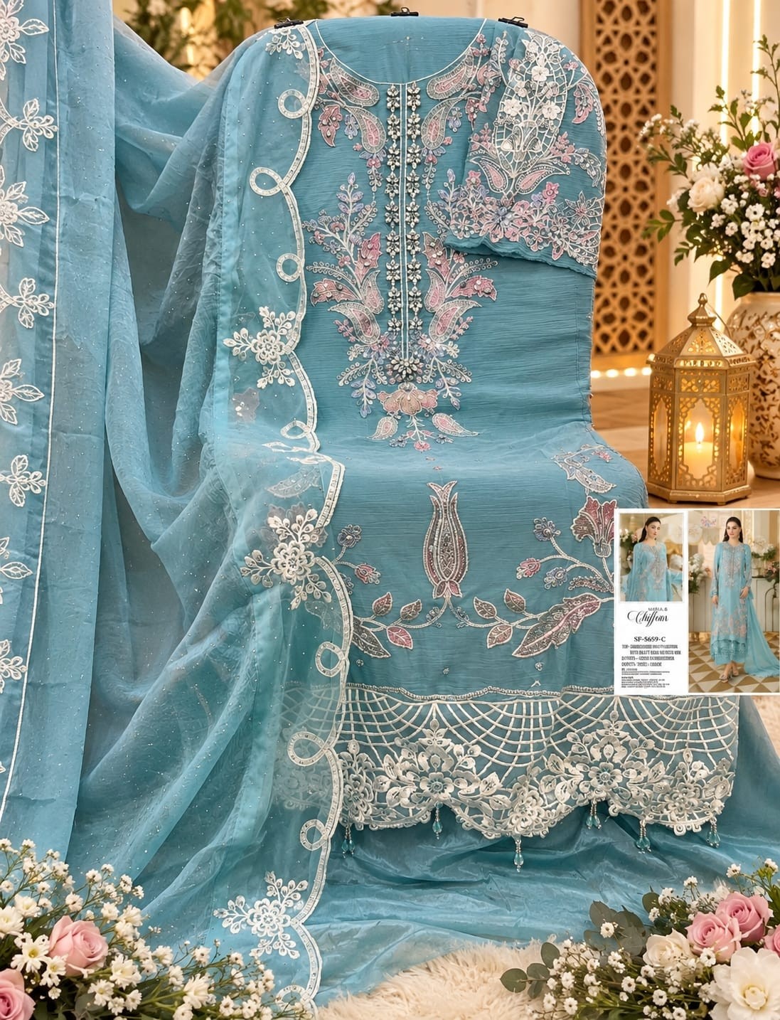 Heavy Chiffon Suit, Embroidery Suit, Hand Khatli Work, Latkan Work, Designer Ladies Suit, Party Wear Suit, Ready to Ship