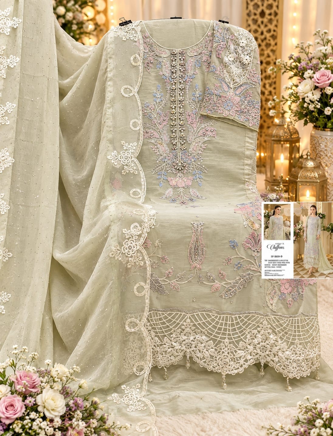 Heavy Chiffon Suit, Embroidery Suit, Hand Khatli Work, Latkan Work, Designer Ladies Suit, Party Wear Suit, Ready to Ship