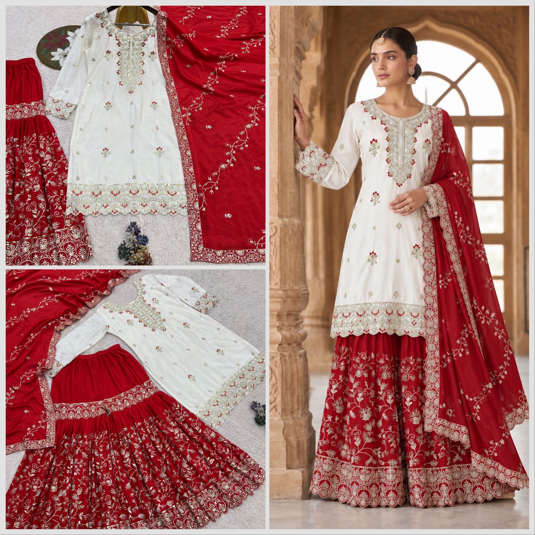 Pakistani Ready to Wear | Pure Chinon Silk | Heavy Embroidery & Sequence Work | Sharara Set | M-3XL