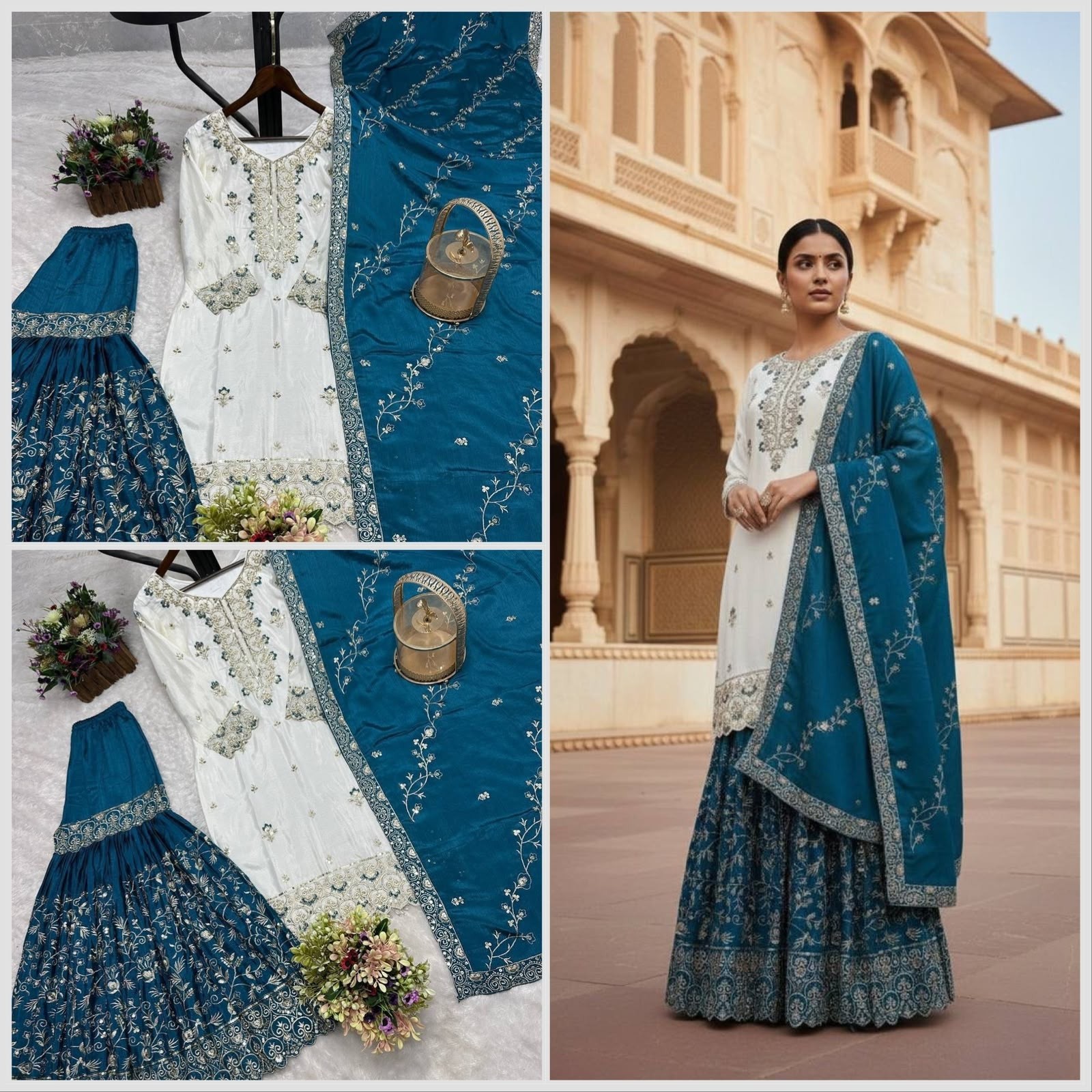 Pakistani Ready to Wear | Pure Chinon Silk | Heavy Embroidery & Sequence Work | Sharara Set | M-3XL