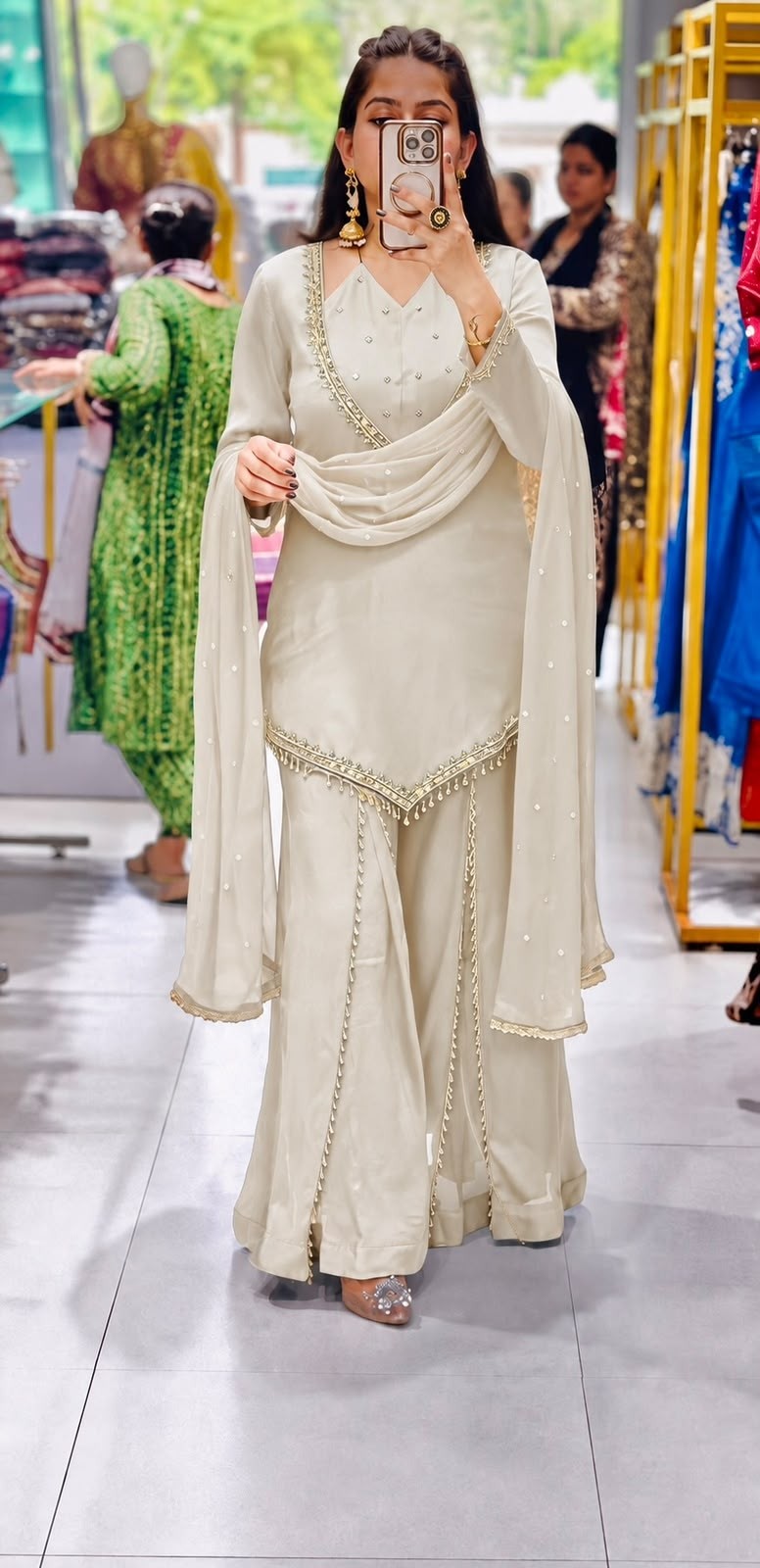Premium Roman Glass | Real Mirror Work | Chanderi Silk Dupatta | M-XXL | Ready to Wear