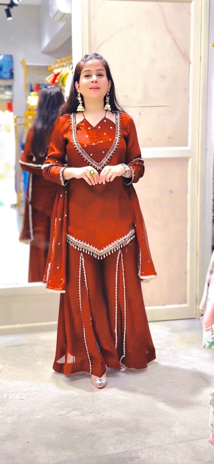 Premium Roman Glass | Real Mirror Work | Chanderi Silk Dupatta | M-XXL | Ready to Wear